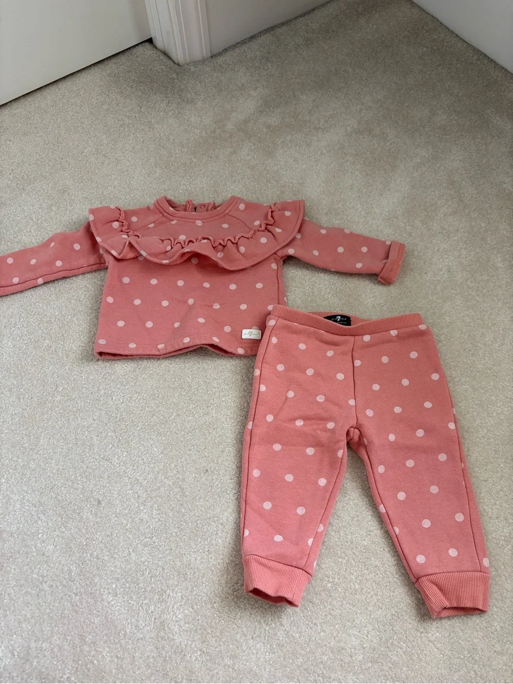 Baby Girl Pink Polka Dot Ruffle Sweatsuit